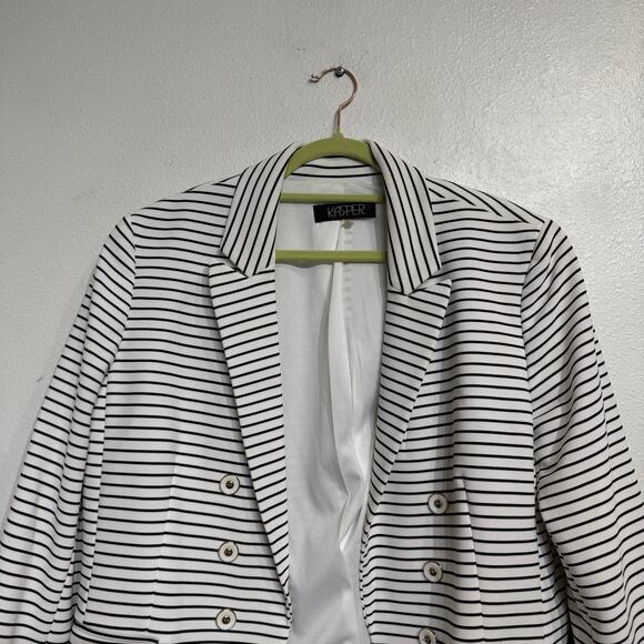 Kasper White Striped Open Front Blazer Sz 16 - Picture 3 of 12